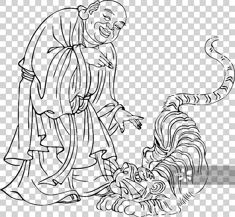 笑 老虎 虎 虎年 中国文化神话人物 佛教 和尚 罗汉 法宝 法术 神通图片素材