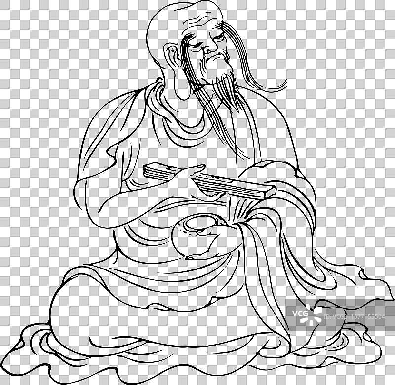 经书 长眉罗汉 中国文化神话人物 佛教 和尚 罗汉 法宝 法术 神通图片素材