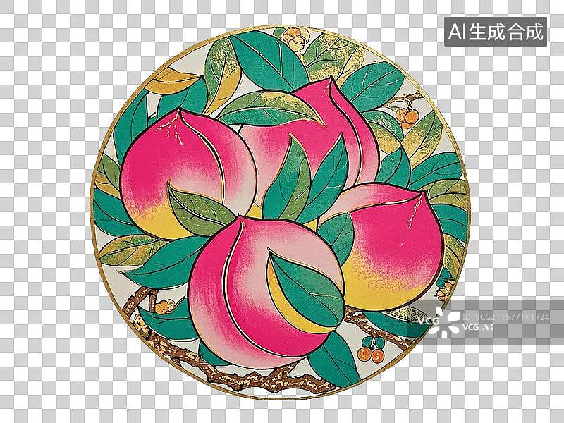 【AI数字艺术】杨家埠极简构图单颗寿桃木版年画图片素材