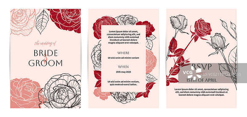 玫瑰婚礼邀请函 A4 打印模板图片素材