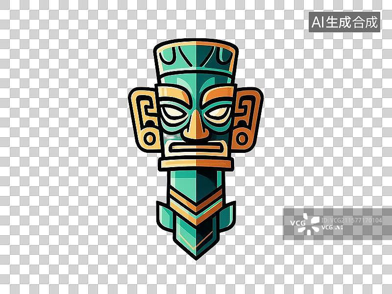 【AI数字艺术】夸张造型三星堆青铜大立人像卡通插图图片素材