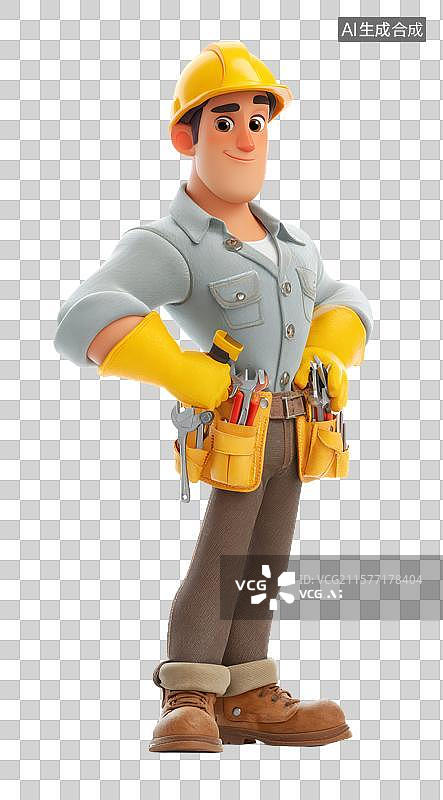 【AI数字艺术】【免抠png素材】一个3D卡通修理工图片素材