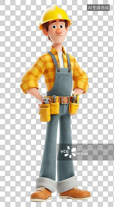【AI数字艺术】【免抠png素材】一个3D卡通修理工图片素材