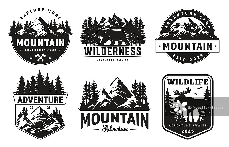 山地野生动物冒险营设计图片素材