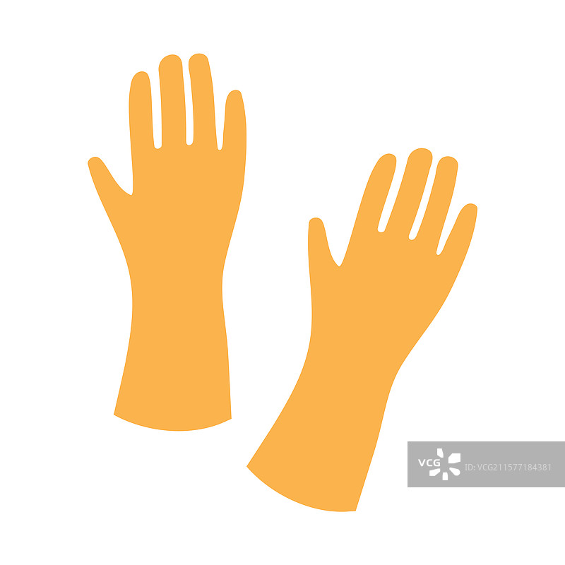 戴着橙色橡胶手套的家庭清洁手部图片素材