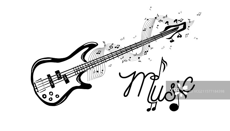 吉他与音符的抽象手绘图，不是人工智能生成的。图片素材