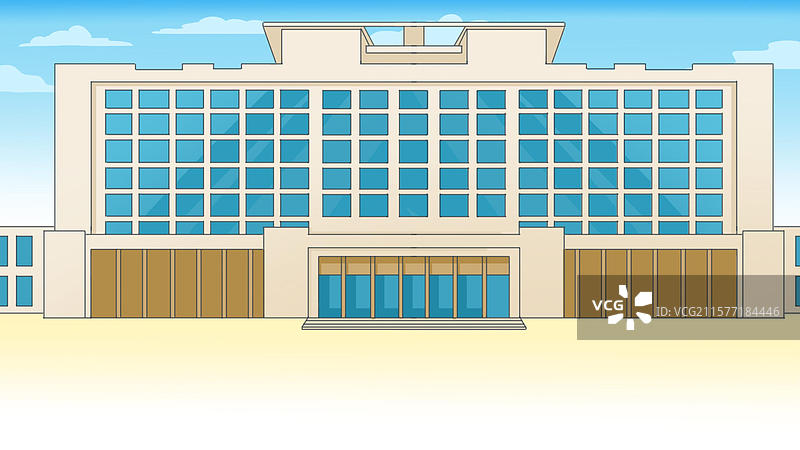 小学中学高中大学医院教学楼楼房建筑行政楼办公大楼写字楼资讯卡通插画图片素材
