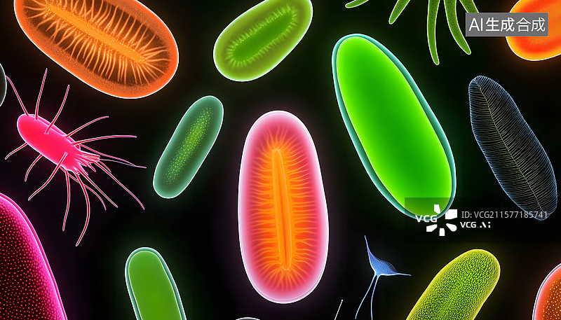【AI数字艺术】多彩微生物细胞结构图图片素材
