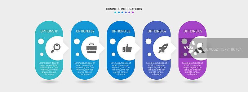 水平进度条，带有5个箭头形状图片素材