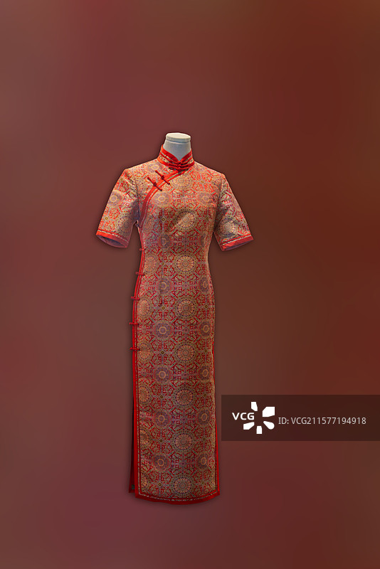 传统文化，中式女装，宋锦面料的旗袍图片素材