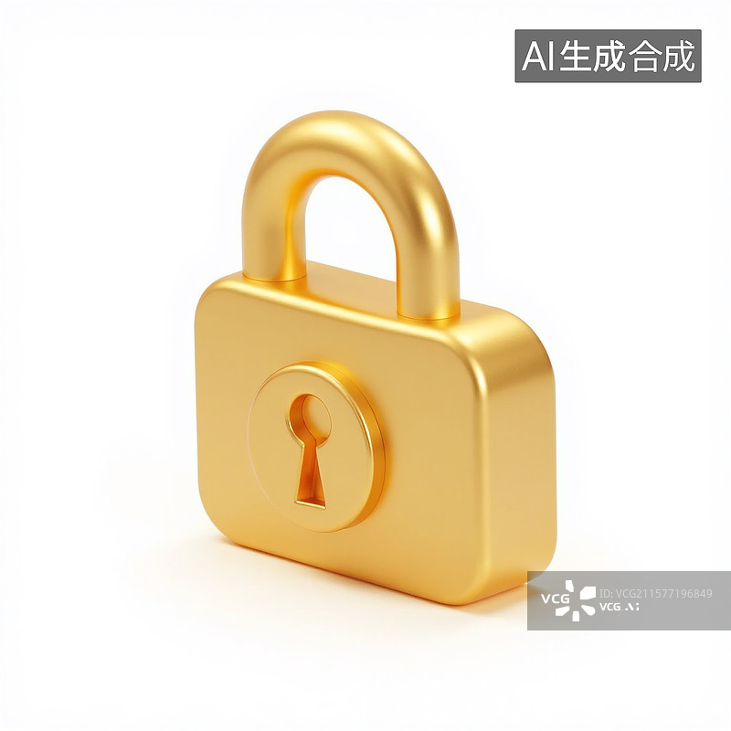 【AI数字艺术】3D金色锁图标图片素材