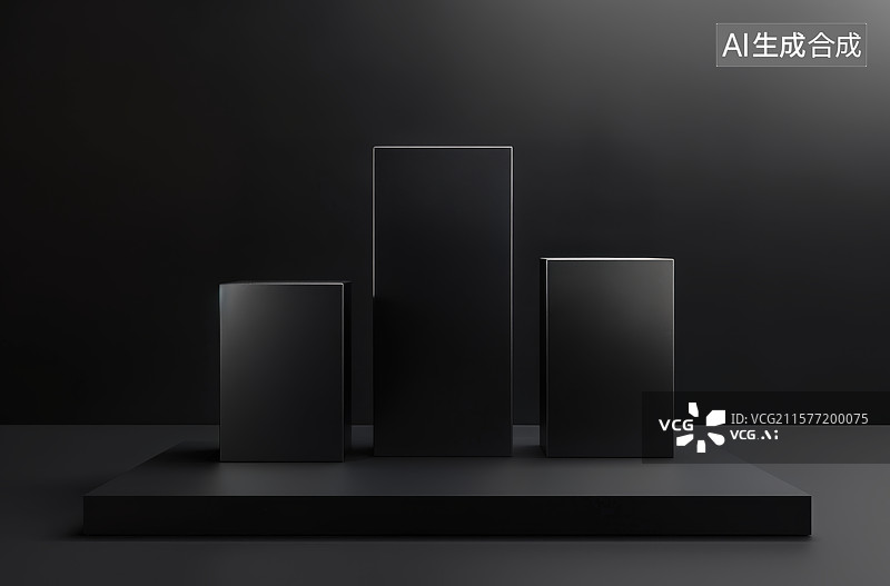 【AI数字艺术】黑色科技室内空间建筑结构产品展示平台背景图片素材