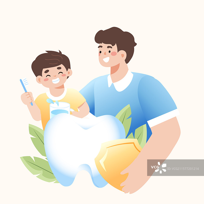 卡通世界爱牙日家人亲子儿童刷牙清洁卫生检查牙齿健康电商洗牙洁牙口腔护理医生医疗健康背景渐变矢量插画图片素材