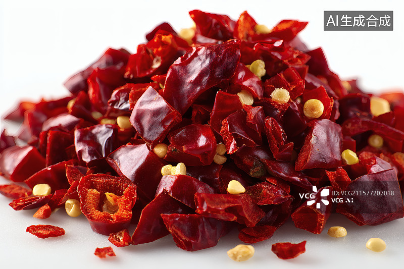 【AI数字艺术】白色背景下，切断的干辣椒图片素材