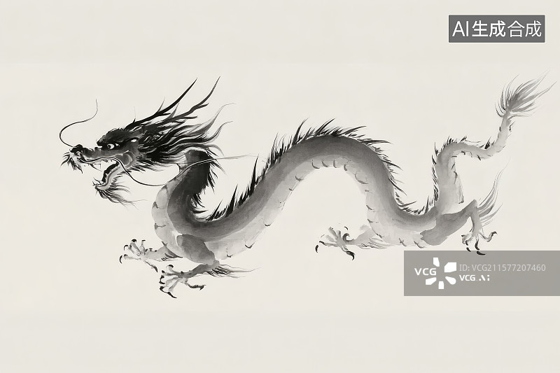 【AI数字艺术】水墨风格，中国传统巨龙形象图片素材