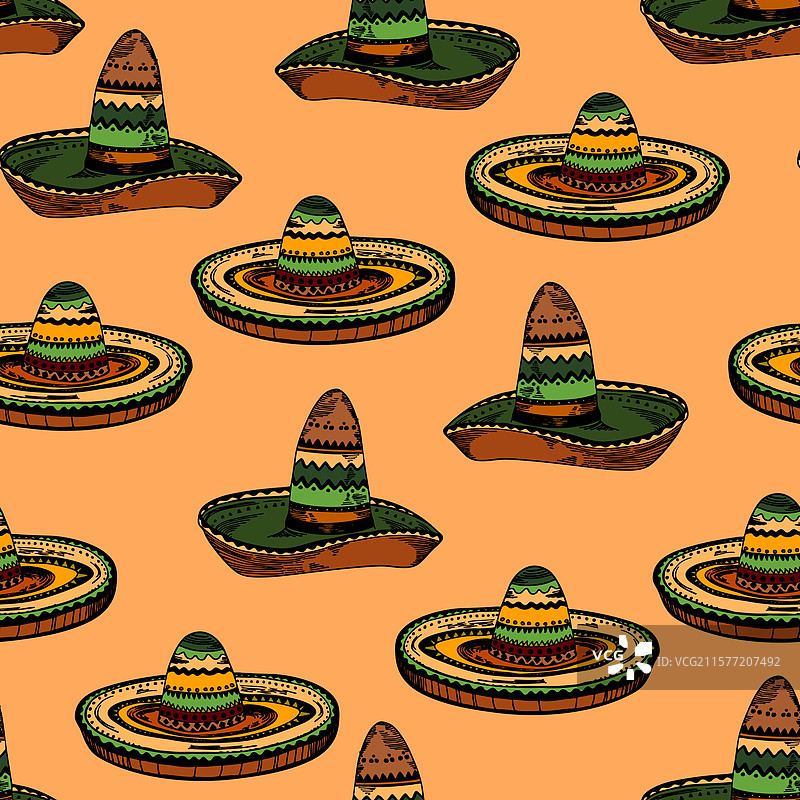 无缝图案与墨西哥民族草帽图片素材