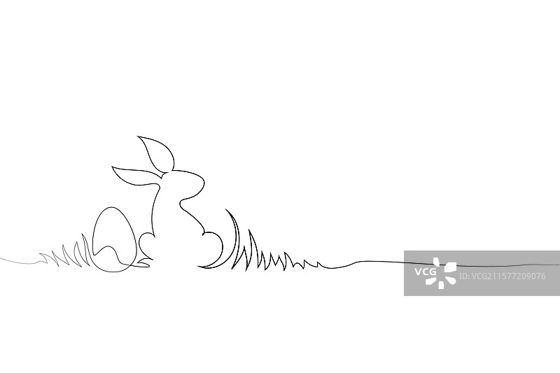 可爱的复活节兔子连续一笔画图片素材