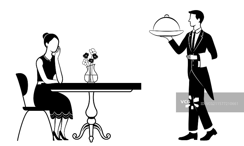 服务员将菜肴递给女士图片素材