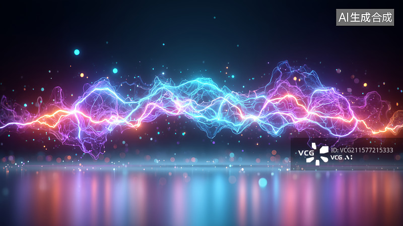 【AI数字艺术】彩色闪电碰撞的抽象场景图片素材