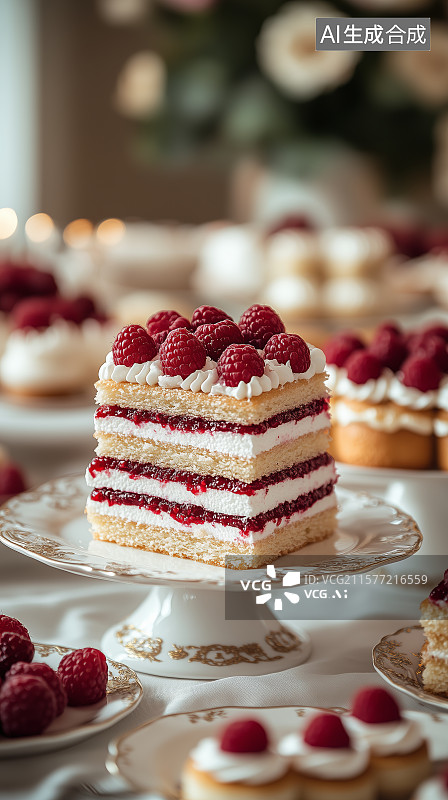 【AI数字艺术】覆盆子奶油蛋糕图片素材