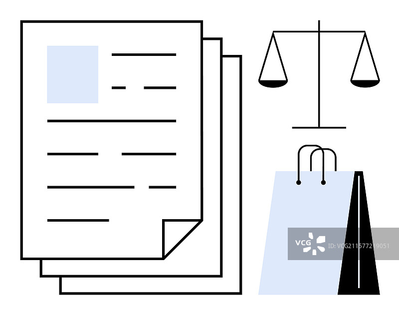 法律文件、购物袋和天平图片素材
