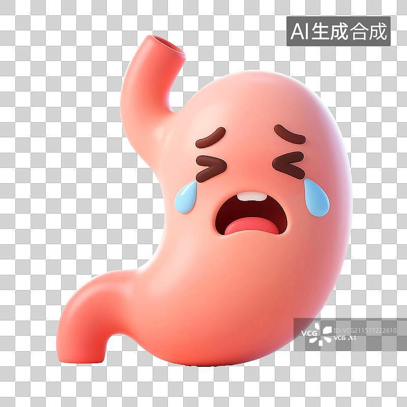 【AI数字艺术】3D立体三维C4D胃部胃病疼痛人体消化系统内脏器官卡通形象设计元素图片素材
