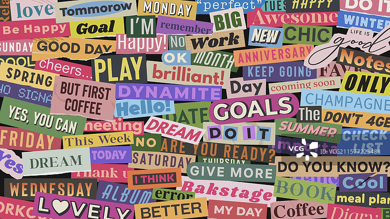 色彩缤纷的积极词汇拼贴画图片素材