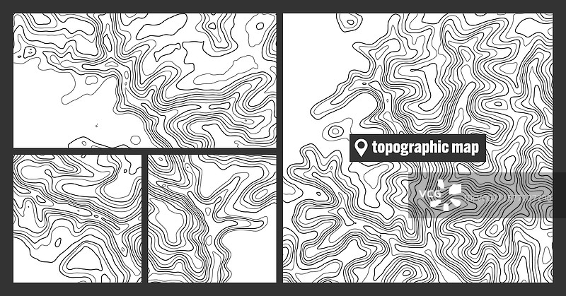 彩色地形图集，带有等高线图片素材