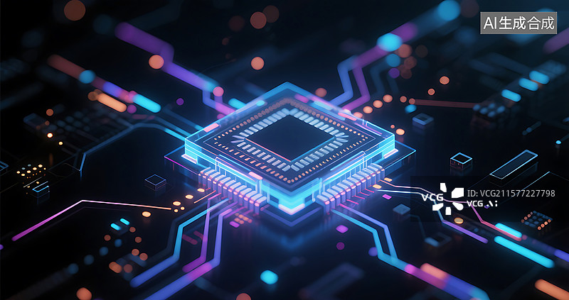 【AI数字艺术】光点线面组成科技未来感芯片图片素材
