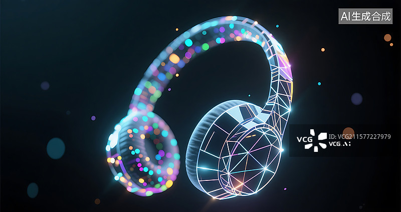 【AI数字艺术】光点线面组成科技未来感耳机图片素材