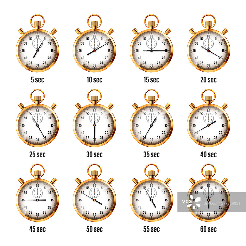 逼真的经典金属闪亮金色秒表图片素材
