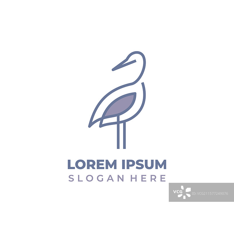 回头望的鹳鸟线条艺术和形状风格的标志图片素材