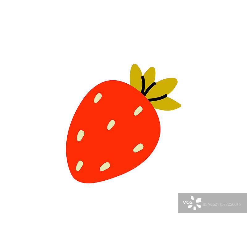 鲜红的草莓配上绿色的叶子，背景简单。图片素材