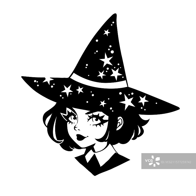 可爱的短发女巫戴着尖顶帽图片素材