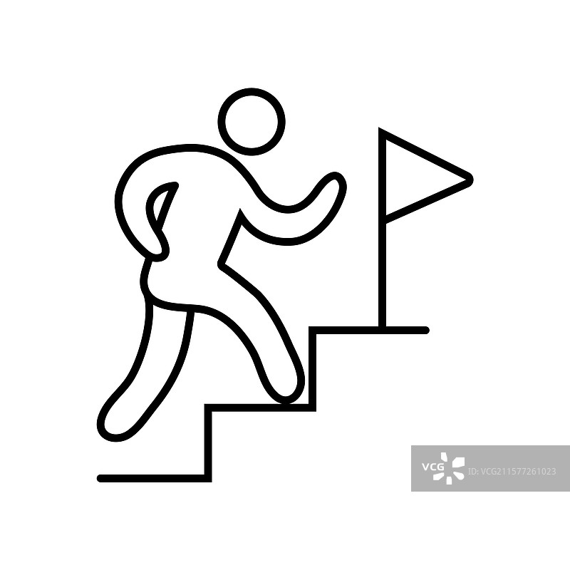 一个人正在攀爬楼梯朝着旗帜前进图片素材