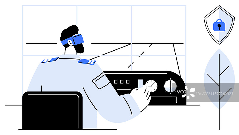 控制室内的飞行员与安全锁图标图片素材