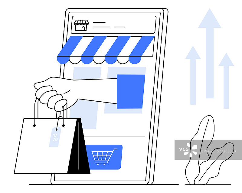 在线购物概念，手中提着购物袋图片素材