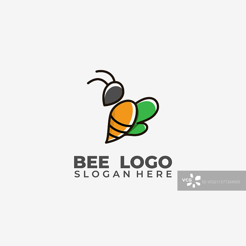 独特的蜜蜂标志设计，带有绿色翅膀图片素材