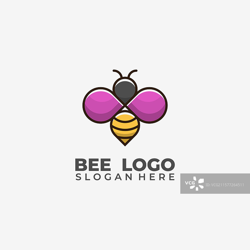 粉色几何线条的可爱蜜蜂标志图片素材