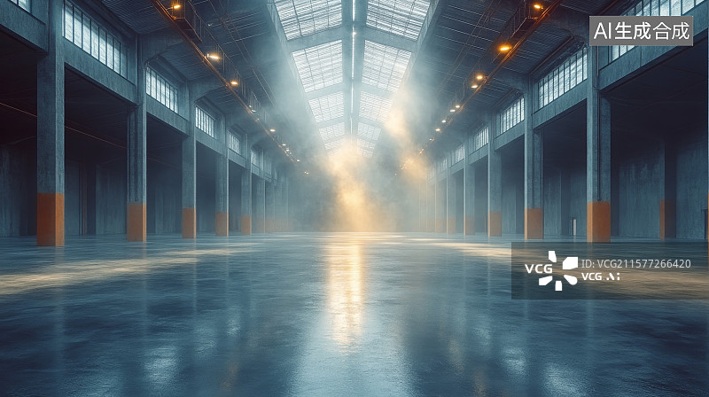 【AI数字艺术】空旷的工业厂房内部图片素材