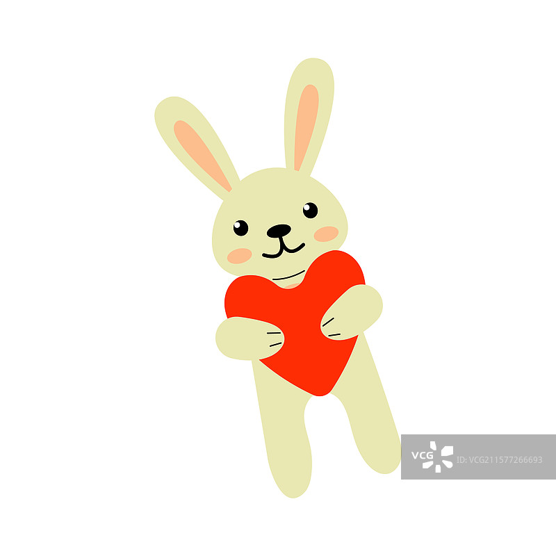 可爱的兔子抱着红心表达爱意和图片素材