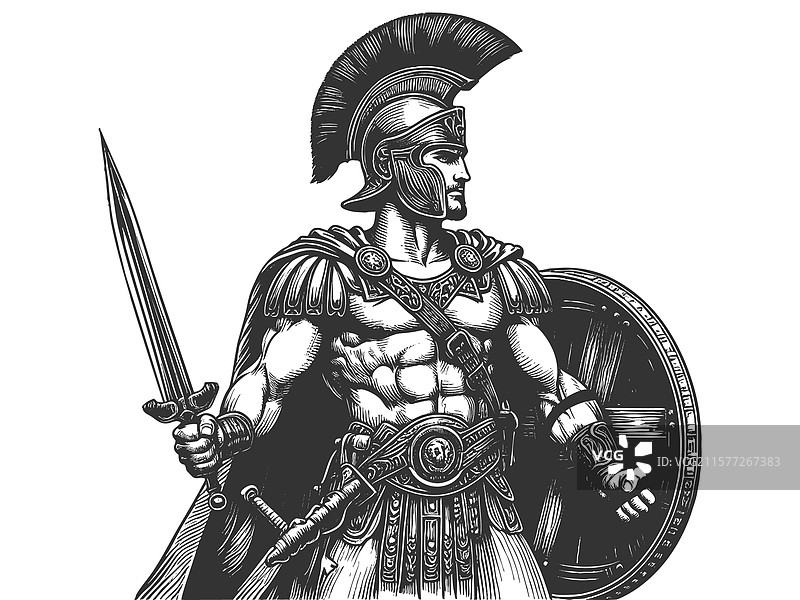 古罗马士兵手持剑和盾牌图片素材