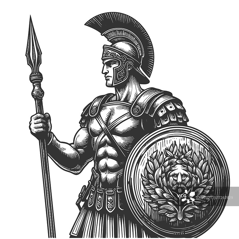 古罗马战士手持长矛和盾牌图片素材