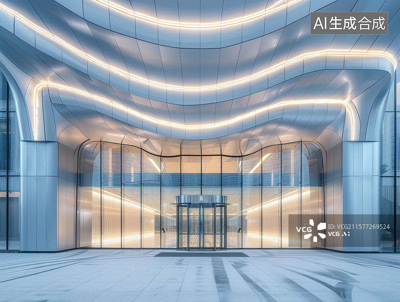 【AI数字艺术】科技感旋转门建筑空间图片素材
