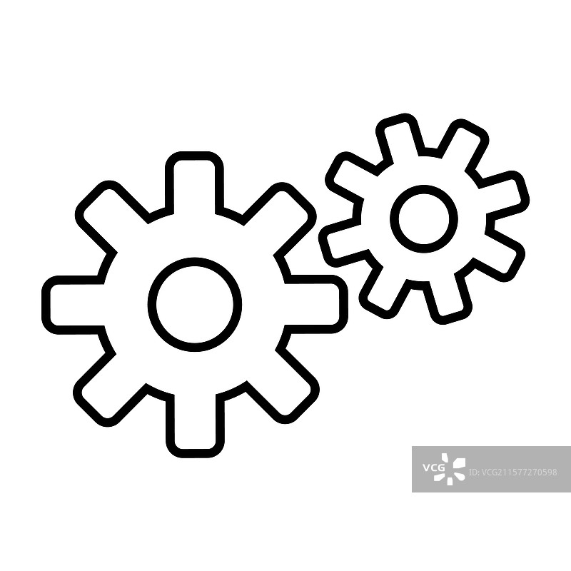 两个相互啮合的齿轮的简单线条图图片素材