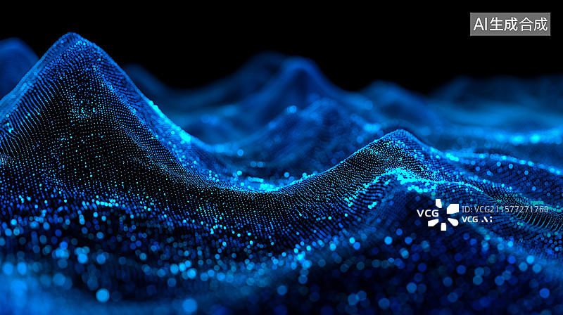 【AI数字艺术】全息地形电蓝波涌设计图片素材
