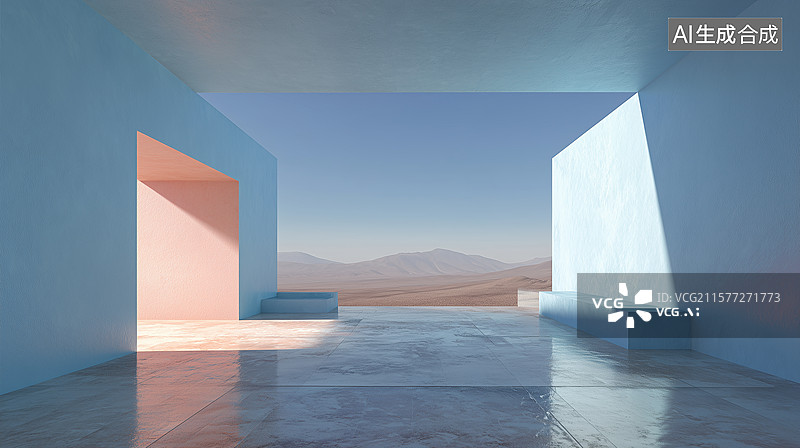 【AI数字艺术】淡蓝桃色哑光地面图片素材