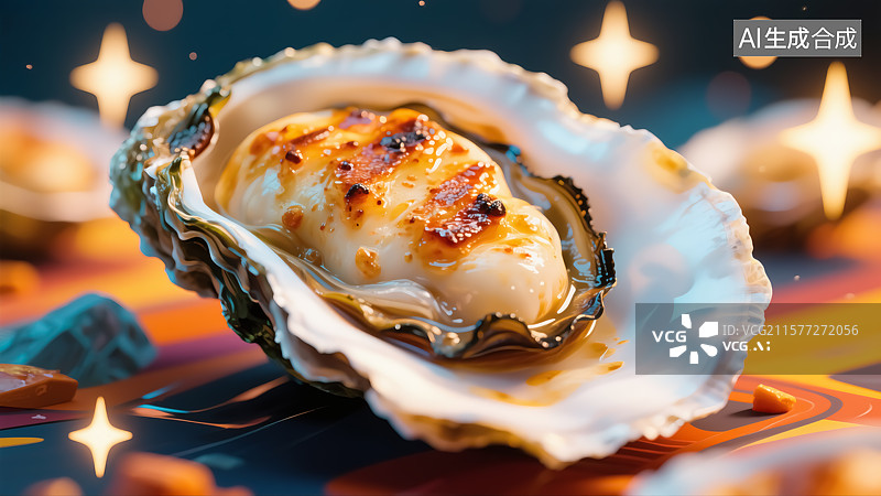 【AI数字艺术】烤生蚝美食插画图片素材