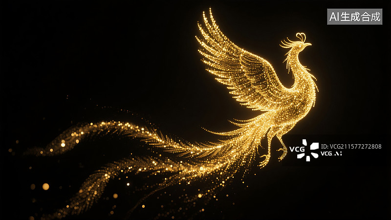 【AI数字艺术】金色展翅飞翔凤凰图片素材