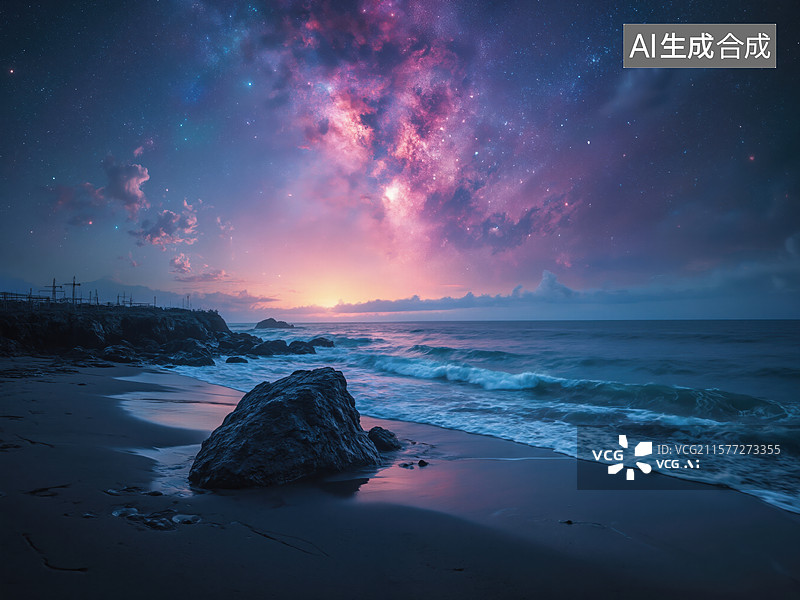 【AI数字艺术】海滩星空夜景图片素材